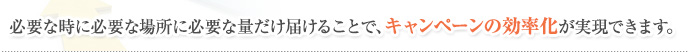 必要な時に必要な場所に必要な量だけ届けることで、キャンペーンの効率化が実現できます。